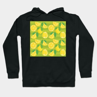 Pattern with lemons on green striped background Hoodie